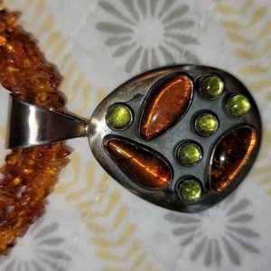 Jay King DRT Baltic Amber & Peridot  .925 Sterling Silver Necklace